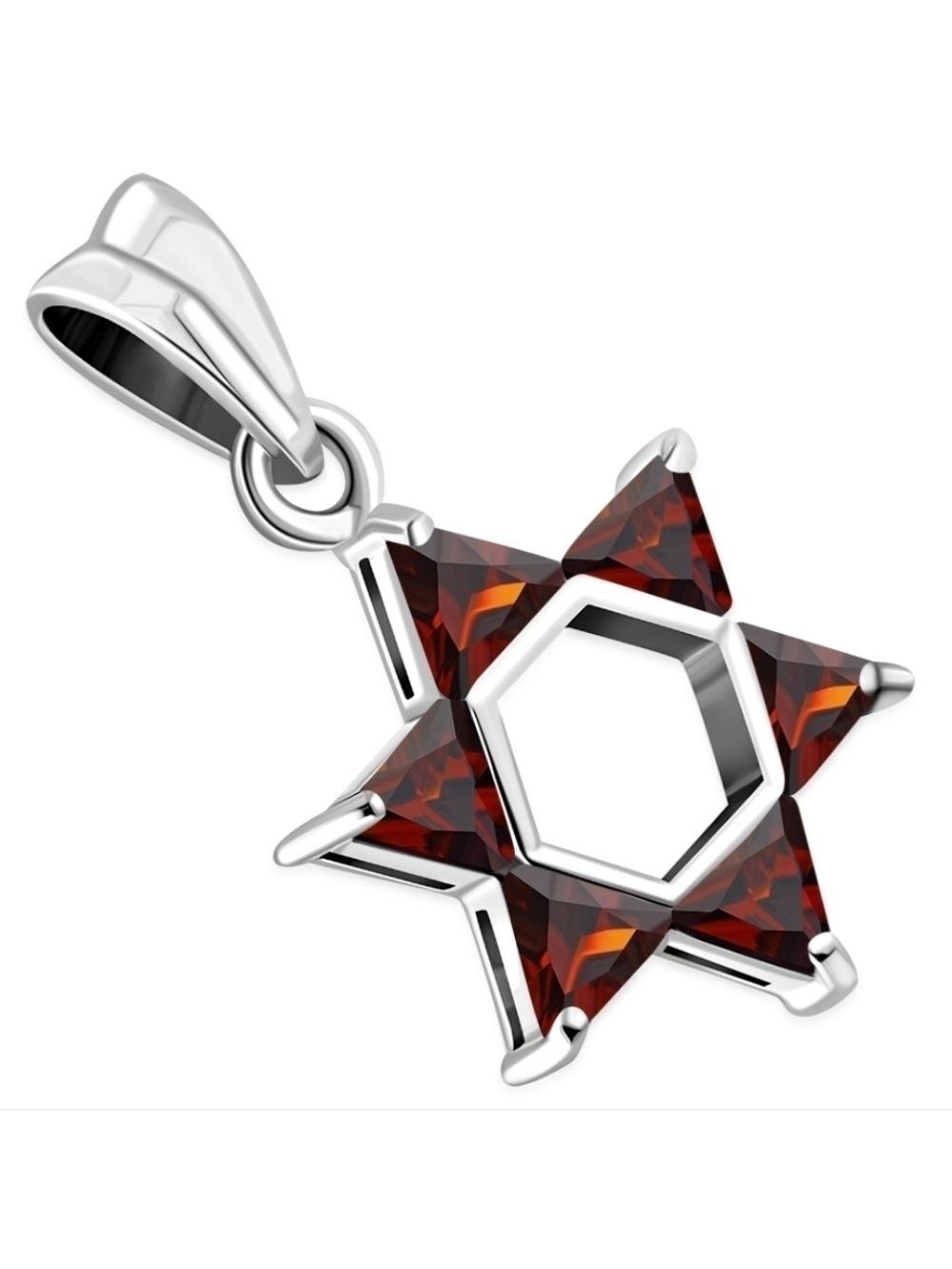 PENDANT, Sterling Silver Star of David with 6 Garnet CZ gems Medium